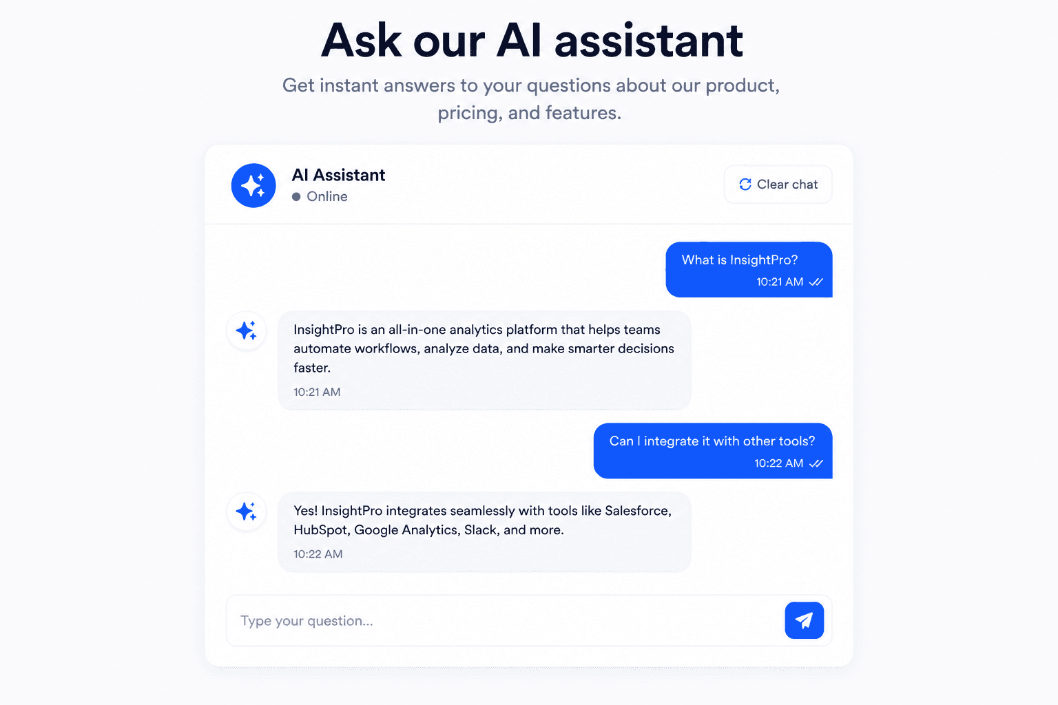 AI Chat embedded as a section block on a website variant 3