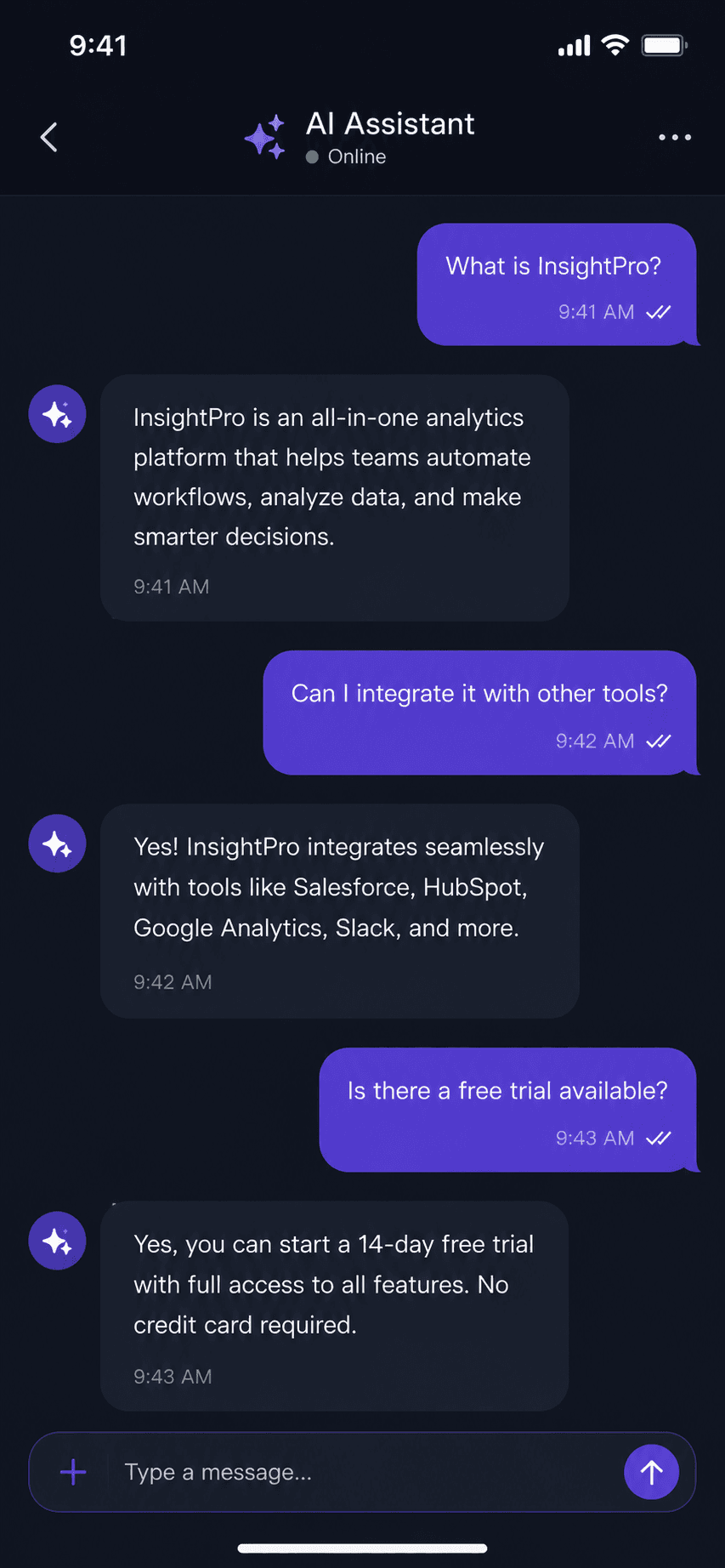 AI Chat mobile dark theme application variant 4