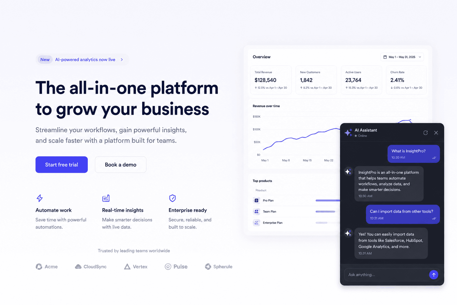 AI Chat floating widget on a business platform dashboard variant 2